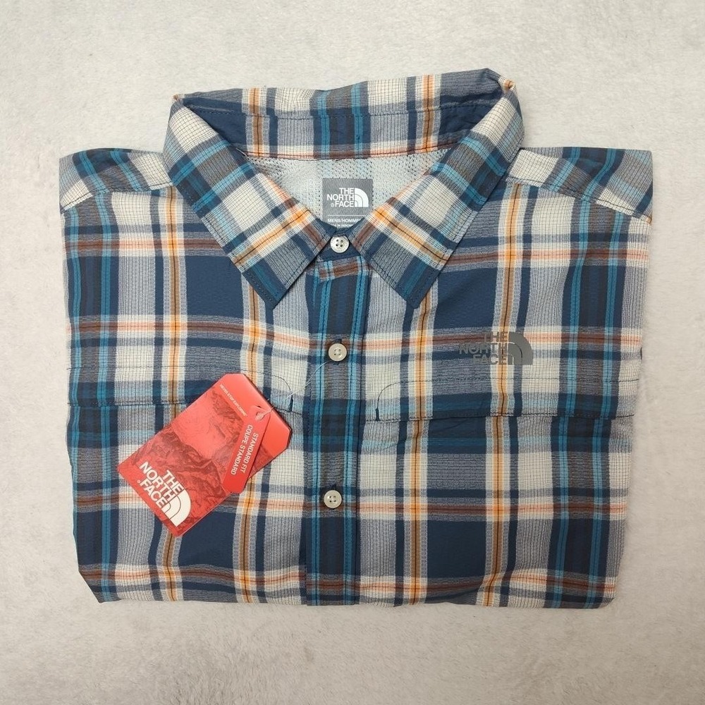 The North Face Shirt Mens XL Blue Plaid Vent Me Short Sleeve Lightweight Hiking